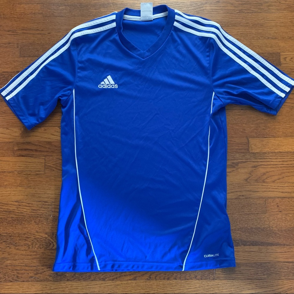 Men’s Blue Adidas Short Sleeve V-Neck Shirt Size Small